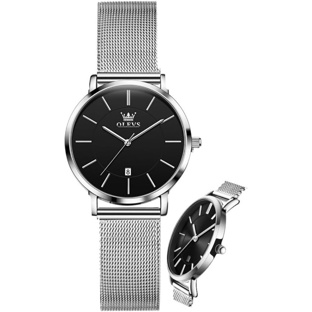 Women's Silver Black Watches for Ladies Female Wrist Watch Leather Band